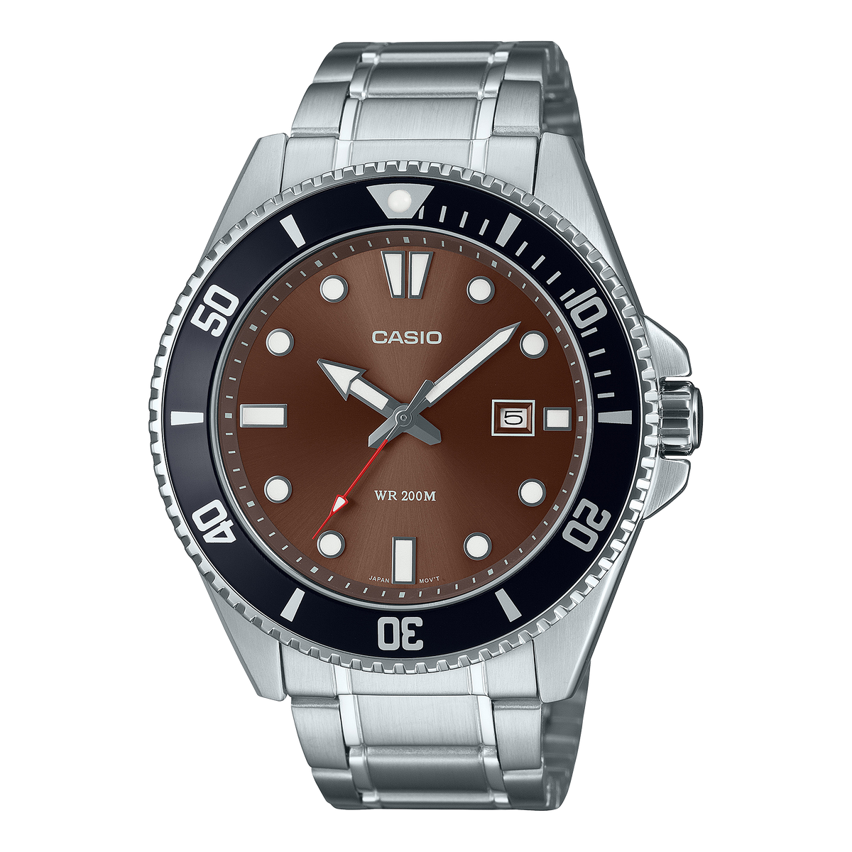 Casio Men's Watch Analog Green Dial Silver Stainless Band, MDV-107D-5AVDF