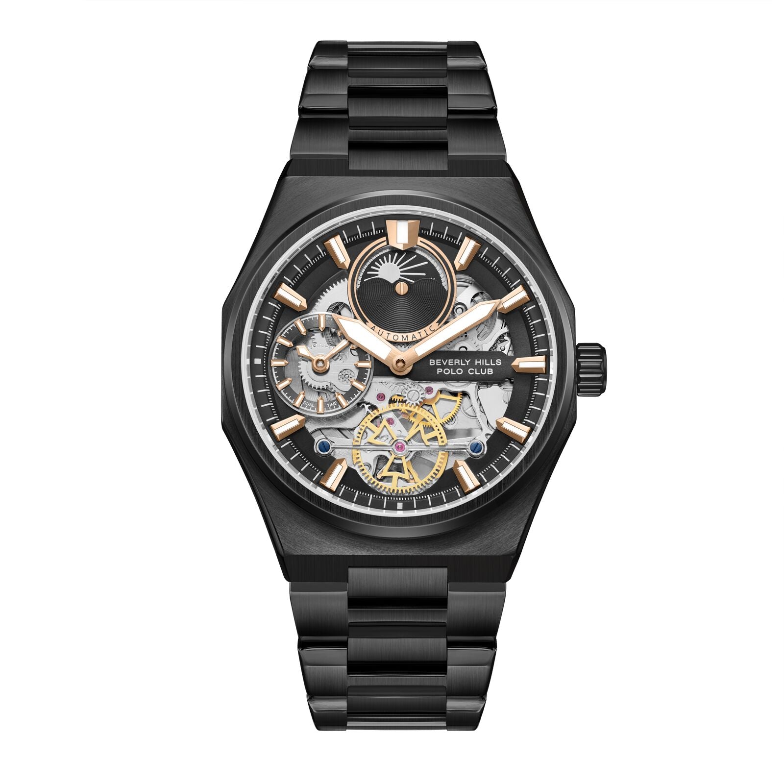 Beverly Hills Polo Club Men's Automatic Watch Analog Black Dial with Black Stainless Steel Band,  BP3786X.650