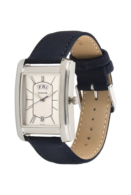 Sonata, Men, Analog, Watch, White Dial, Leather Strap, 7953SL10