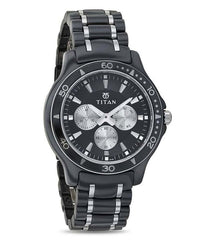 Titan Men's Multifunction Watch Analog Black Dial Black Metal Strap, 90020KD01