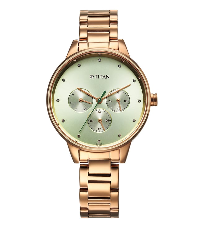 Titan Women's Watch Analog Green Dial with Rose Gold Stainless Steel Band, 2648WM09