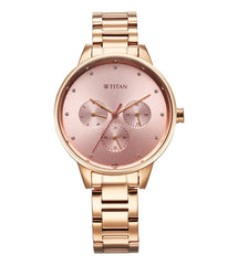 Titan Women's Watch Analog Pink Dial with Rose Gold Stainless Steel Band, 2648WM08