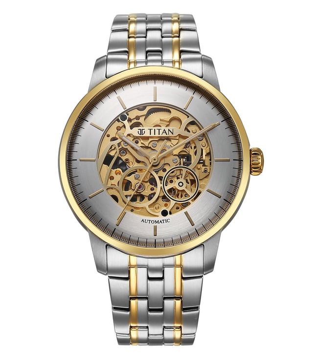 Titan Golden Heart Skeletal Men's Automatic Analog with Silver Dial Dual-Tone Stainless Steel Strap Watch 90110BM01