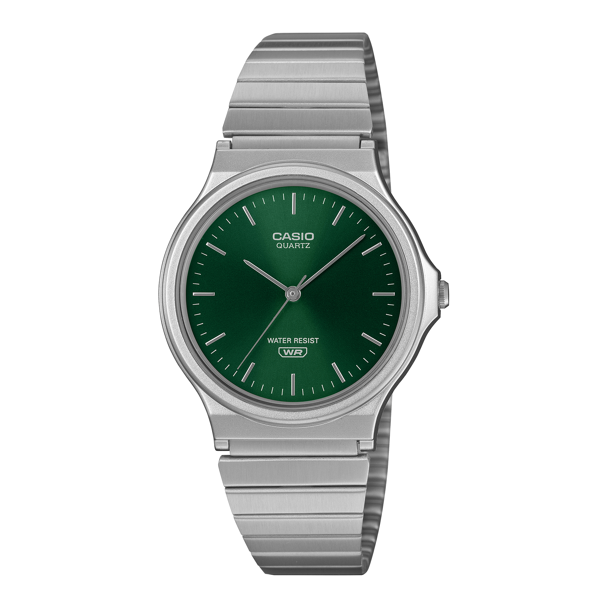 Casio MQ-24DA-3ADF Unisex Analog Watch Green Sunray Dial with Silver Stainless Steel Band