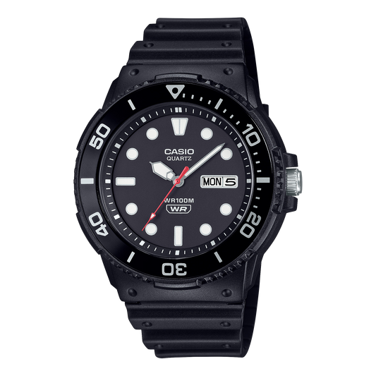 Casio men analog watch, black dial with black resin strap, model CS-MRW-230H-1E1VDF, Bahrain