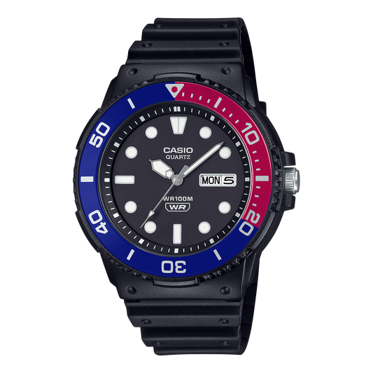 Casio men analog watch, black dial with black resin strap, model CS-MRW-230H-1E2VDF, Bahrain