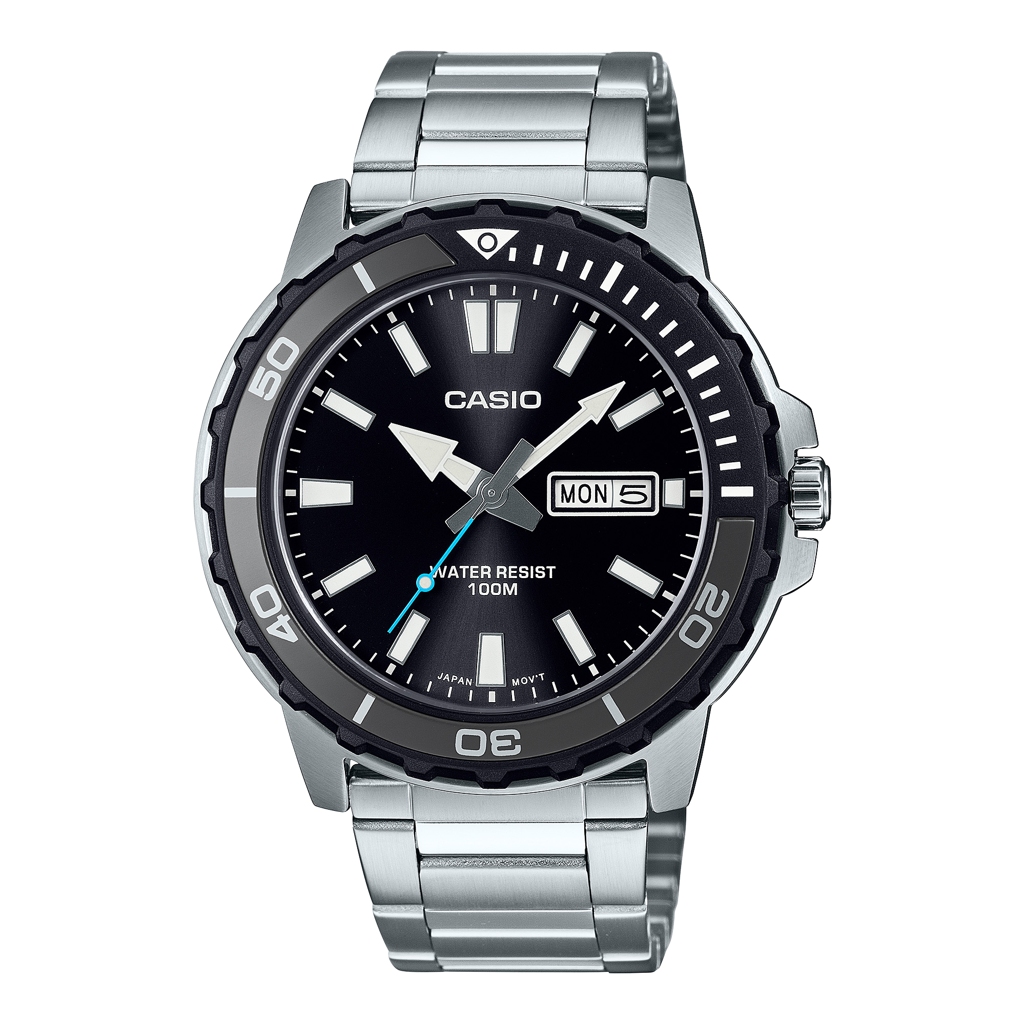 Casio Men's Watch Analog Black Dial with Silver Stainless Steel Band, MTD-125D-1A3VDF