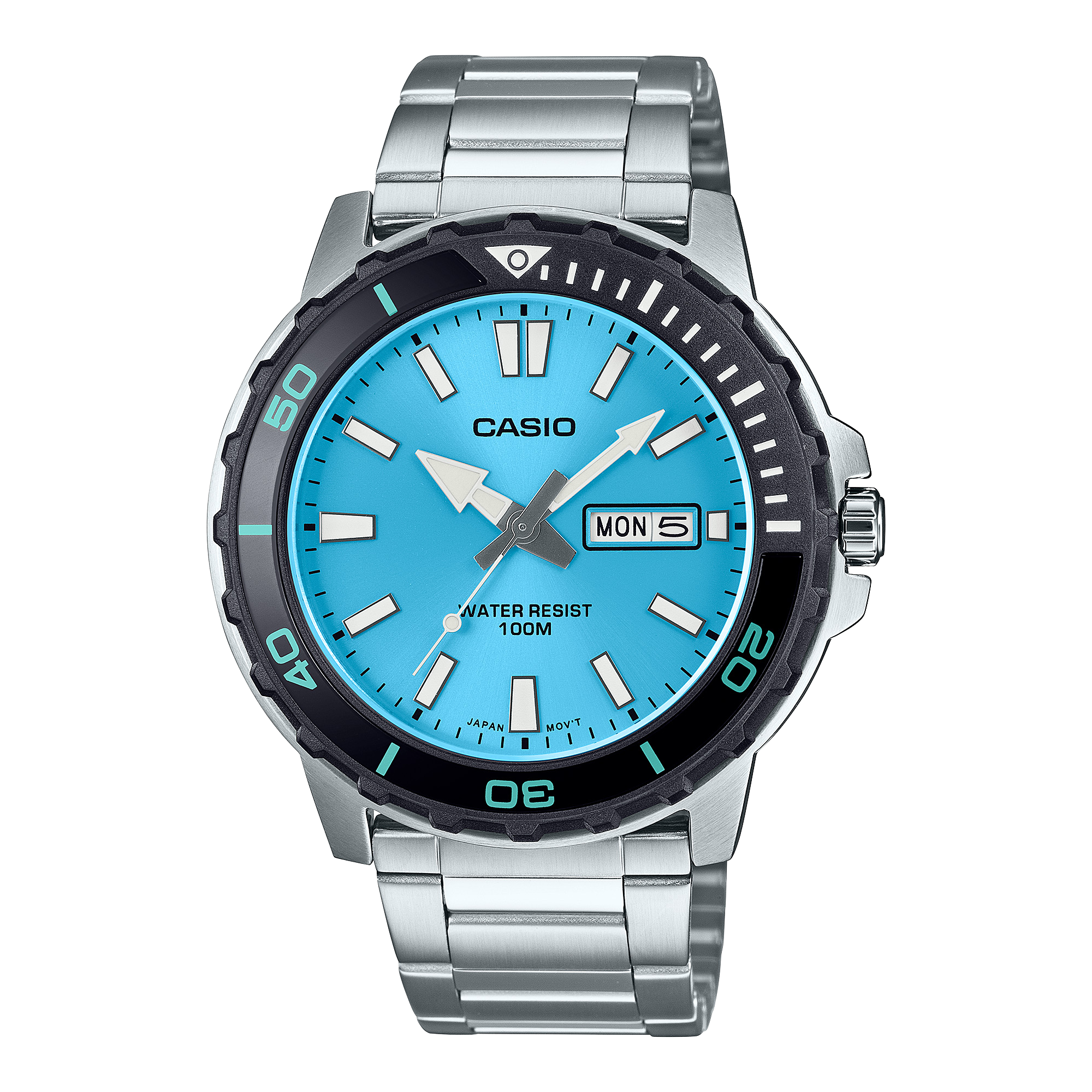 Casio Men's Watch Analog Blue Dial with Silver Stainless Steel Band, MTD-125D-2A3VDF