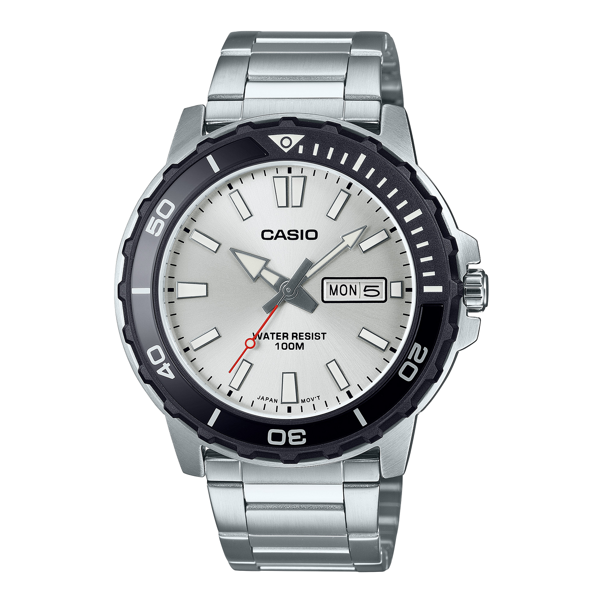 Casio Men's Watch Analog Silver Dial with Silver Stainless Steel Band, MTD-125D-7AVDF