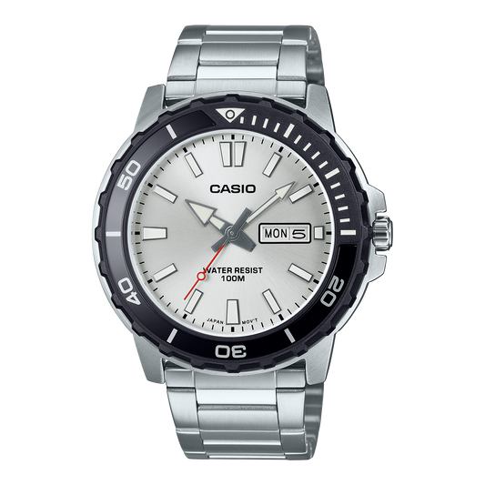 Casio men analog watch, silver dial with silver stainless steel band, model CS-MTD-125D-7AVDF, Bahrain