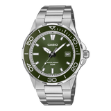 Casio Men's Watch Analog Green Dial with Silver Stainless Steel Strap, MTD-145D-3AVDF