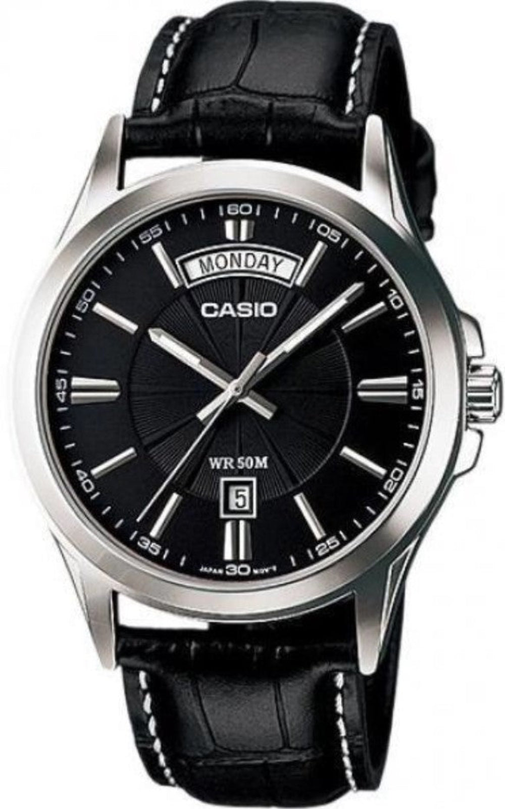 Casio Men's Watch Analog, Black Dial Black Leather Strap, MTP-1381L-1AVDF product image