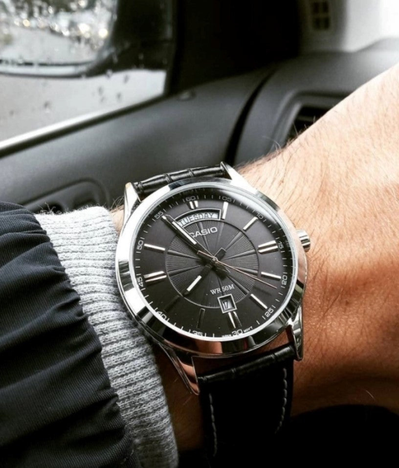 Casio Men's Watch Analog, Black Dial Black Leather Strap, MTP-1381L-1AVDF product image