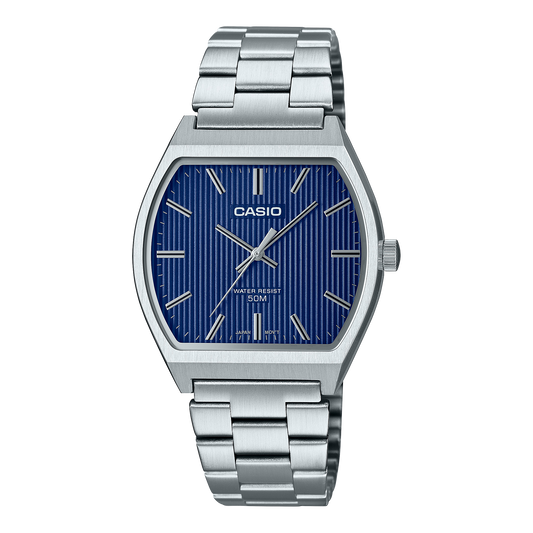 Casio men analog watch, blue dial with silver stainless steel band, model CS-MTP-B140D-2AVDF, Bahrain