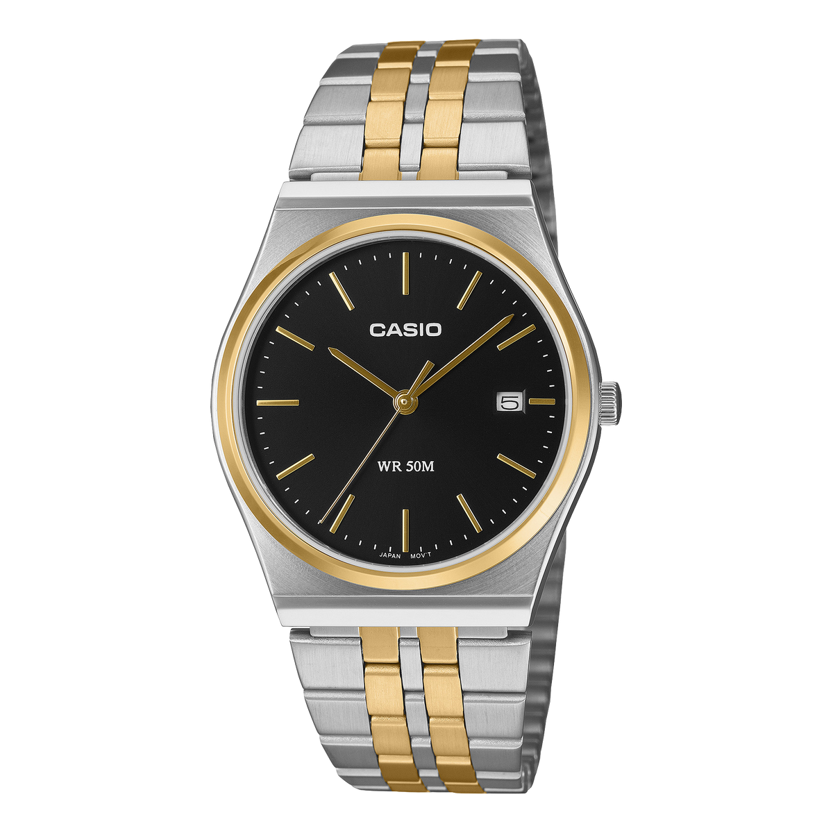 Casio Men's Analog Watch, Black Dial With Silver & Gold Stainless Steel Band, MTP-B145SG-1AVDF | Kewalrams Bahrain