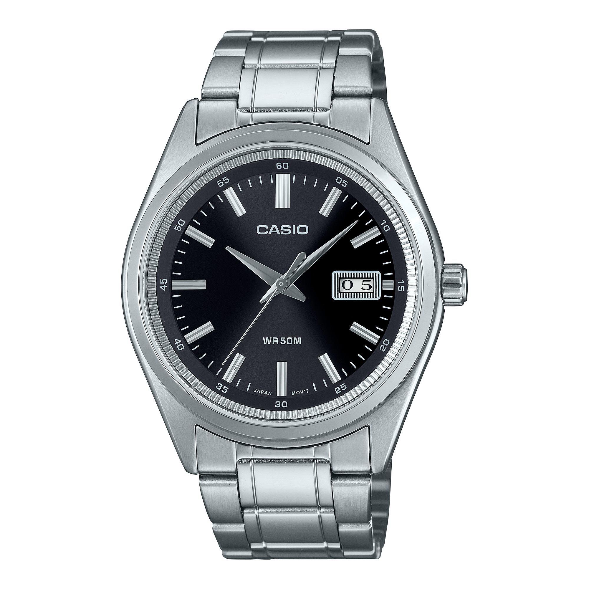 Casio Men's Watch Analog Black Dial with Silver Stainless Steel Band, MTP-B180D-1A1VDF