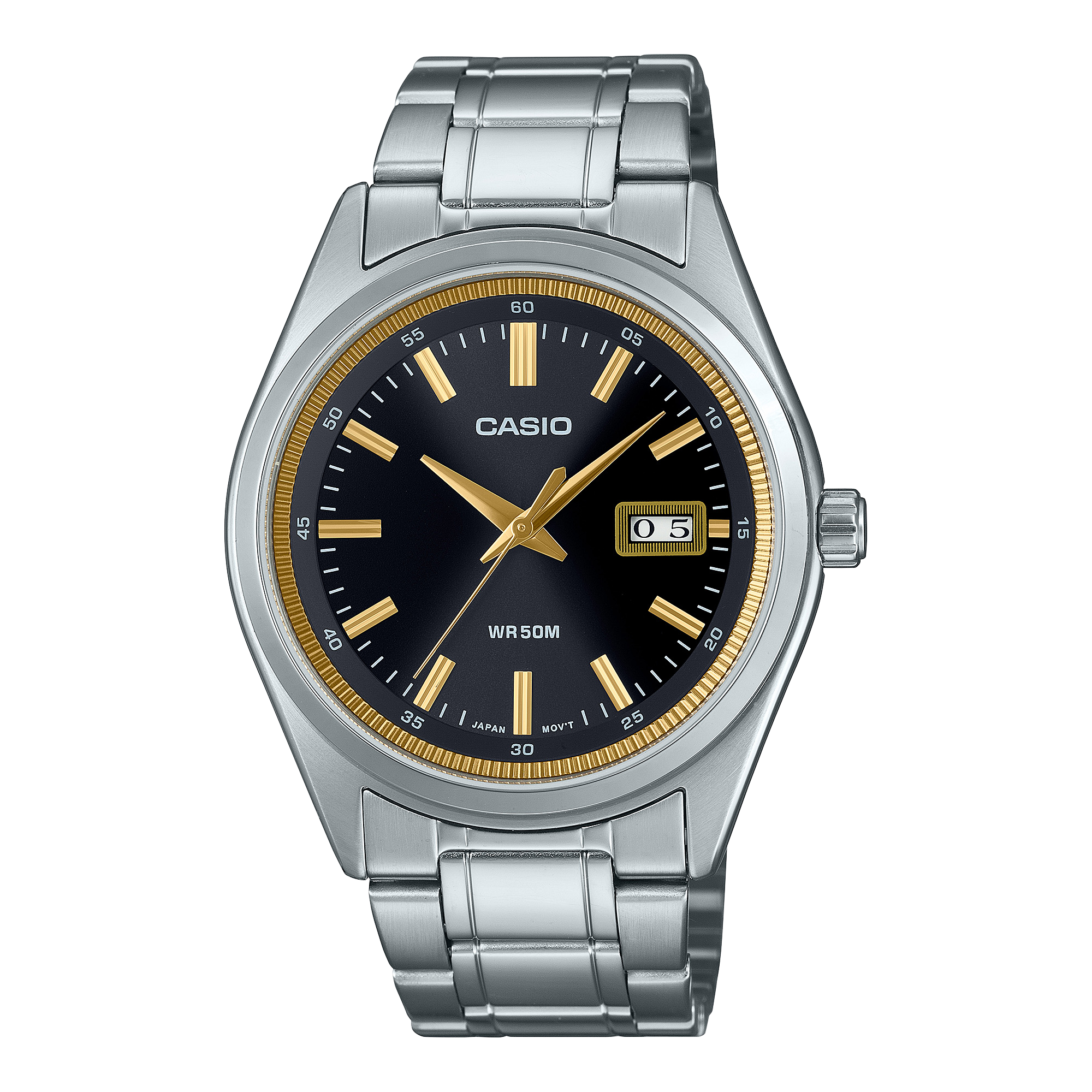 Casio Men's Watch Analog Black Dial with Silver Stainless Steel Band, MTP-B180D-1A2VDF