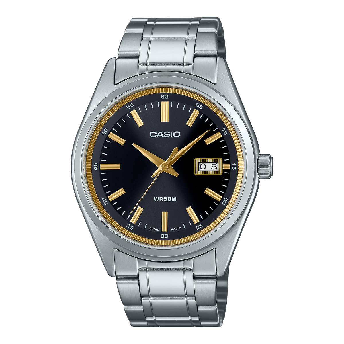 Casio Men's Watch Analog Black Dial with Silver Stainless Steel Band, MTP-B180D-1A2VDF