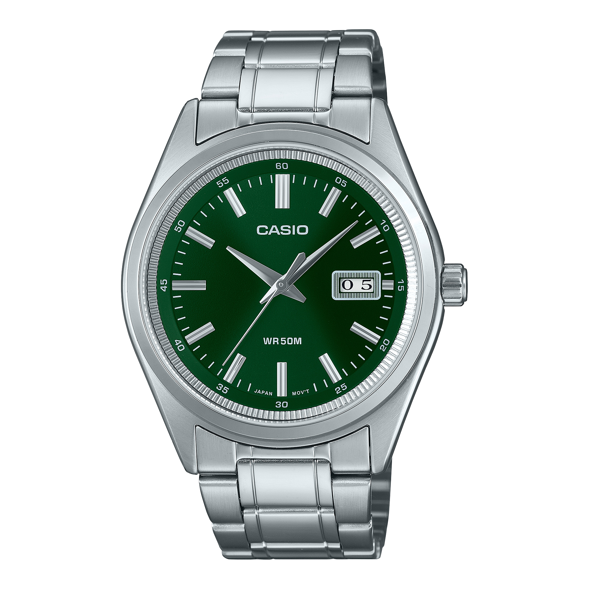 Casio Men's Watch Analog Green Dial with Silver Stainless Steel Band, MTP-B180D-3AVDF