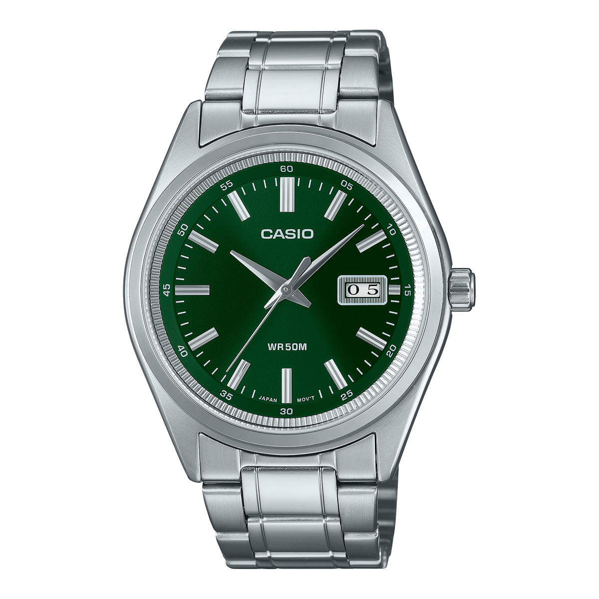 Casio Men's Watch Analog Green Dial with Silver Stainless Steel Band, MTP-B180D-3AVDF