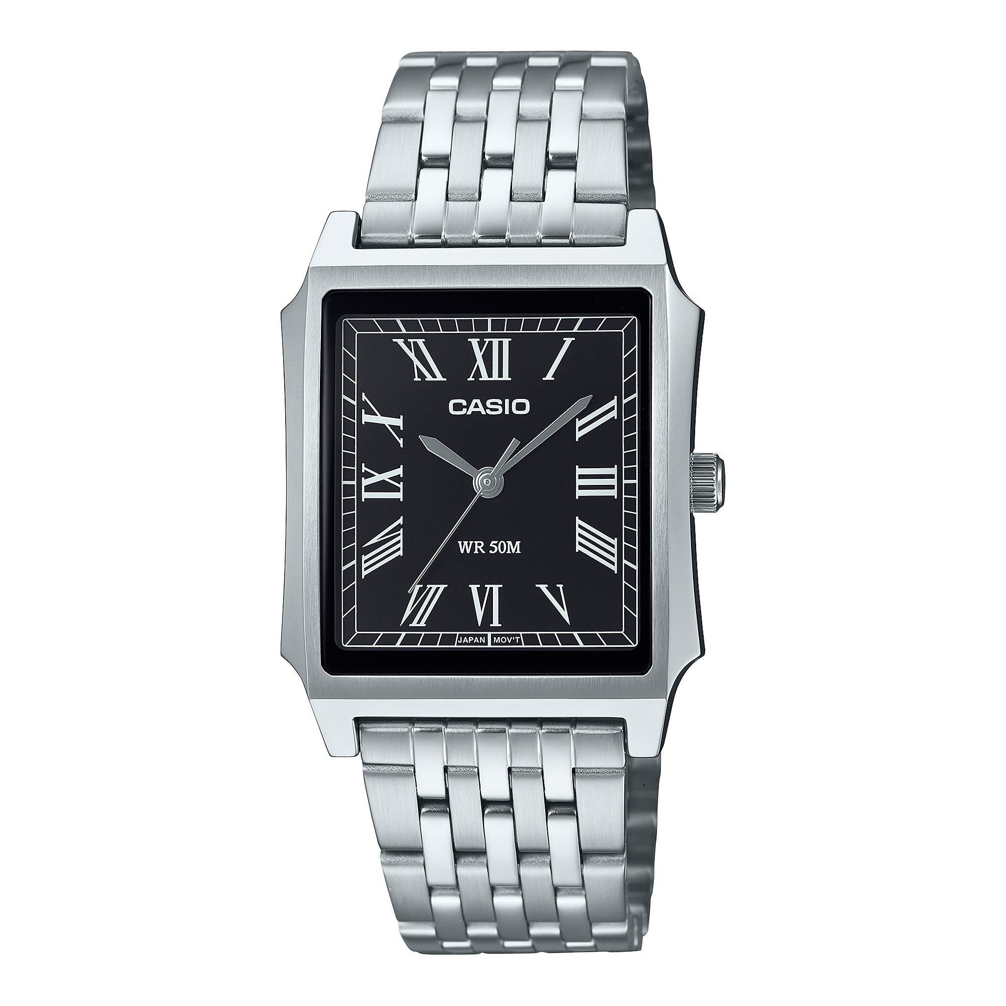 Casio men analog watch, black dial with stainless steel band, model MTP-B190D-1BVDF, Bahrain