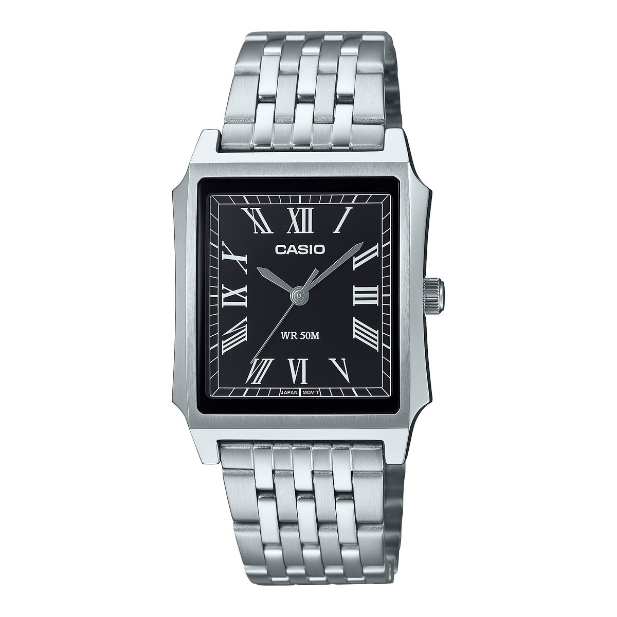 Casio men analog watch, black dial with stainless steel band, model MTP-B190D-1BVDF, Bahrain