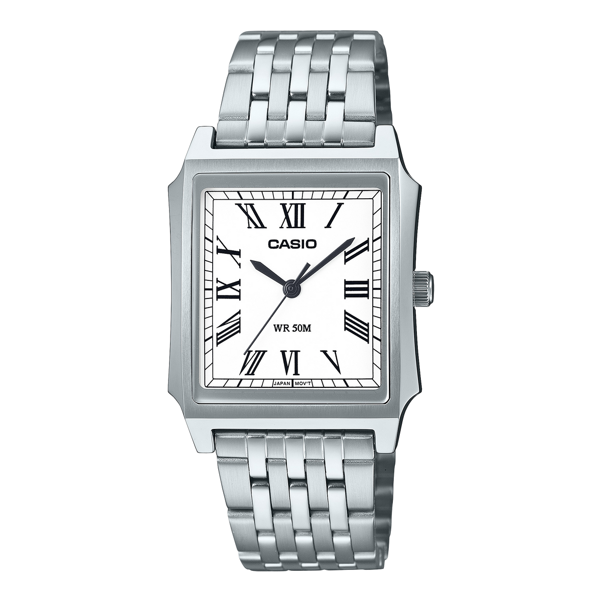 Casio men analog watch, white dial with stainless steel band, model CS-MTP-B190D-7BVDF, Bahrain