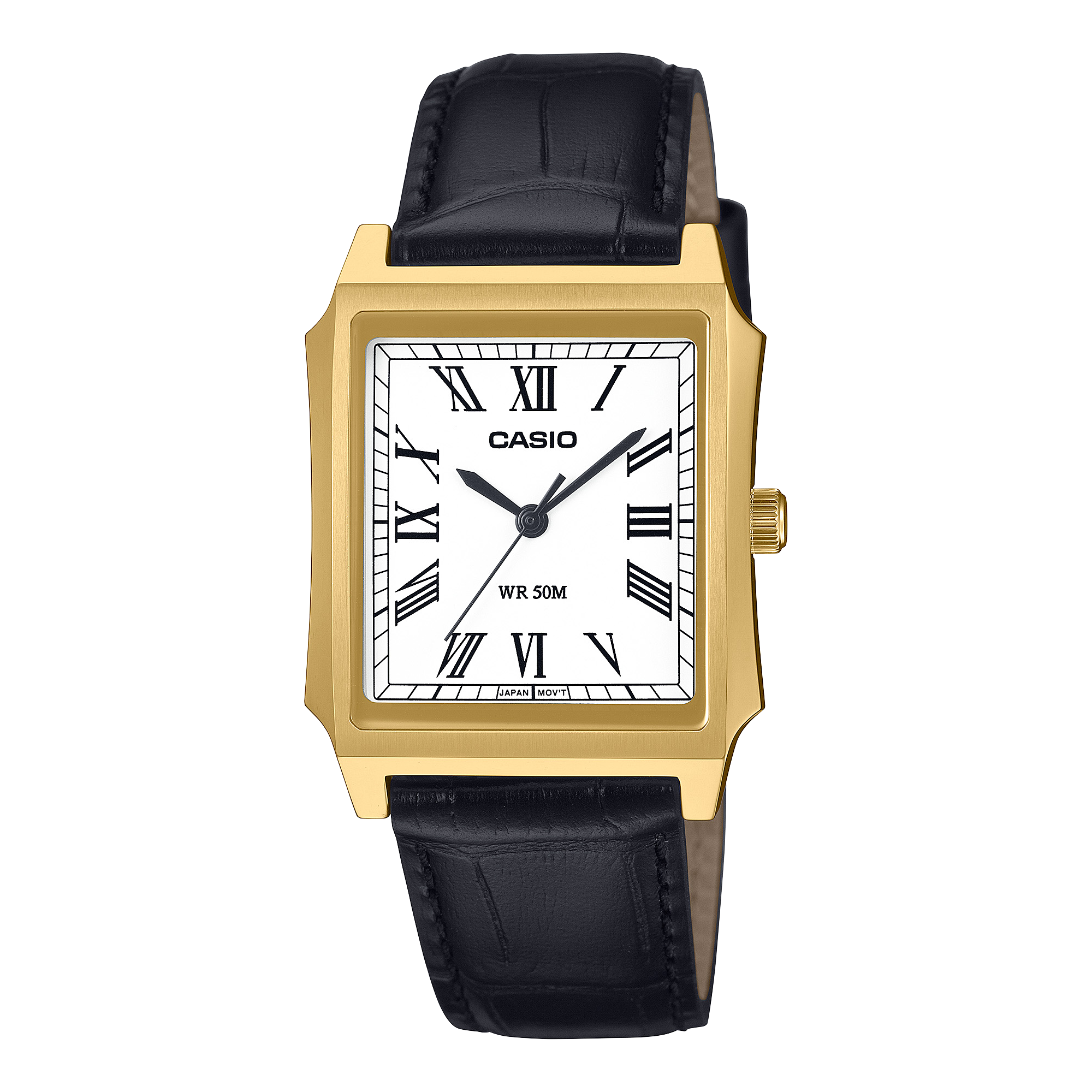 Casio men analog watch, white dial with leather strap, model CS-MTP-B190GL-7BVDF, Bahrain