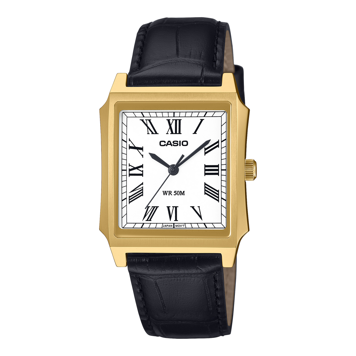 Casio men analog watch, white dial with leather strap, model CS-MTP-B190GL-7BVDF, Bahrain