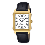 Casio men analog watch, white dial with leather strap, model CS-MTP-B190GL-7BVDF, Bahrain