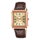 Casio Men's Analog Watch, Champagne Dial With Brown Genuine Leather Band, MTP-B190RGL-9BVDF | Kewalrams Bahrain
