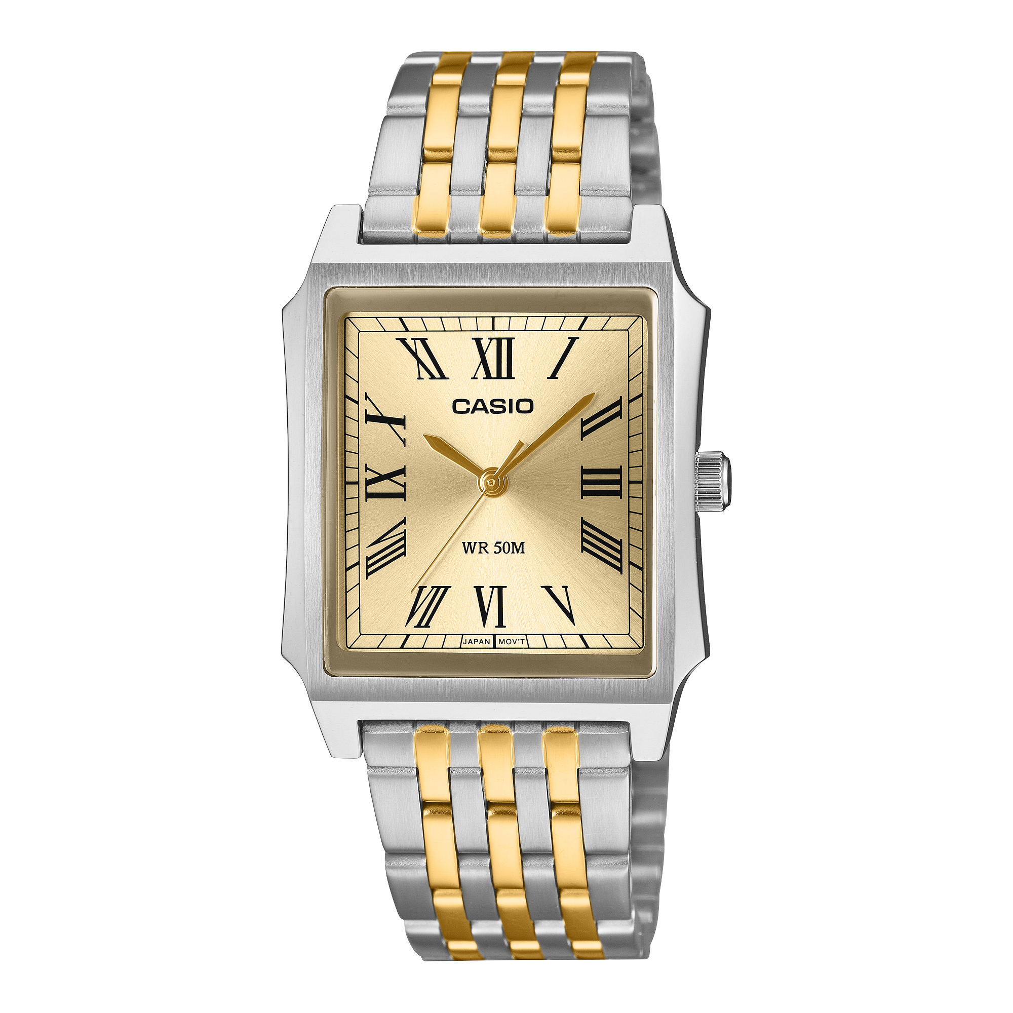 Casio Men's Analog Watch, Champagne Dial With Silver & Gold Stainless Steel Band, MTP-B190SG-9BVDF | Kewalrams Bahrain