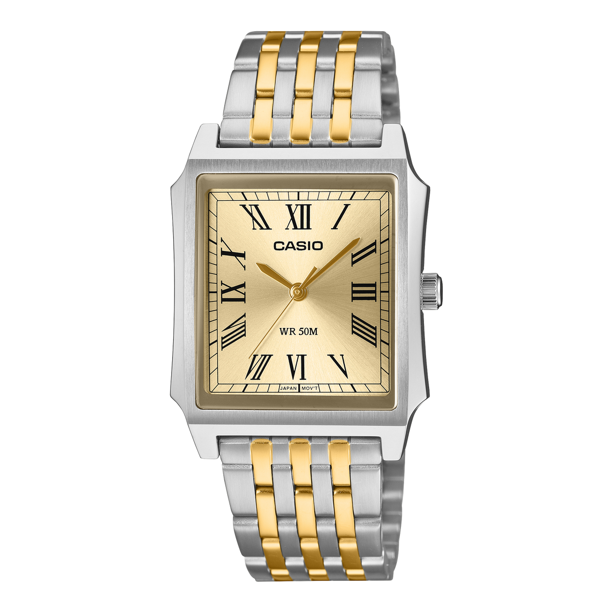 Casio Men's Analog Watch, Champagne Dial With Silver & Gold Stainless Steel Band, MTP-B190SG-9BVDF | Kewalrams Bahrain