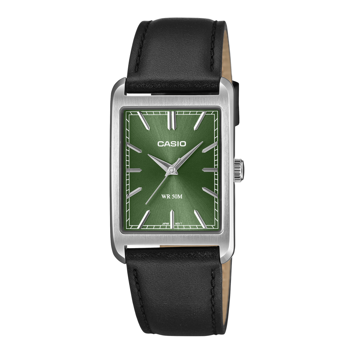 Casio Men's Analog Watch Green Dial Black Leather Band, MTP-B215L-3AVDF