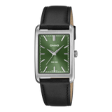 Casio Men's Analog Watch Green Dial Black Leather Band, MTP-B215L-3AVDF