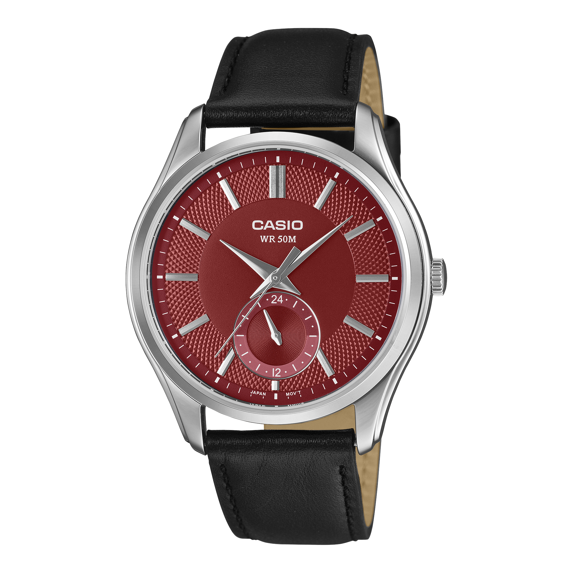 Casio Men's Analog Watch, Red Dial With Brown Genuine Leather Band, MTP-B315L-4AVDF | Kewalrams Bahrain