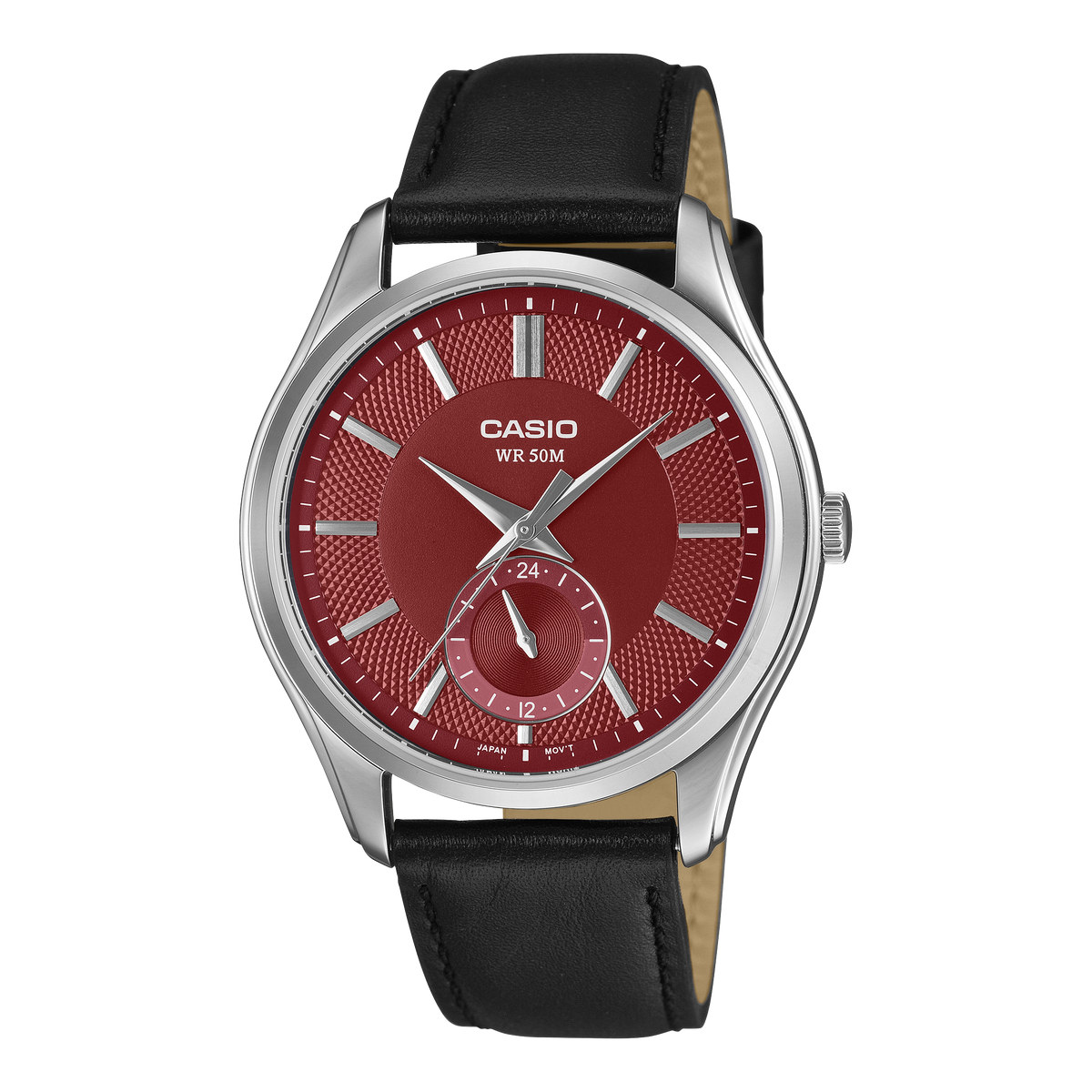 Casio Men's Analog Watch, Red Dial With Brown Genuine Leather Band, MTP-B315L-4AVDF | Kewalrams Bahrain