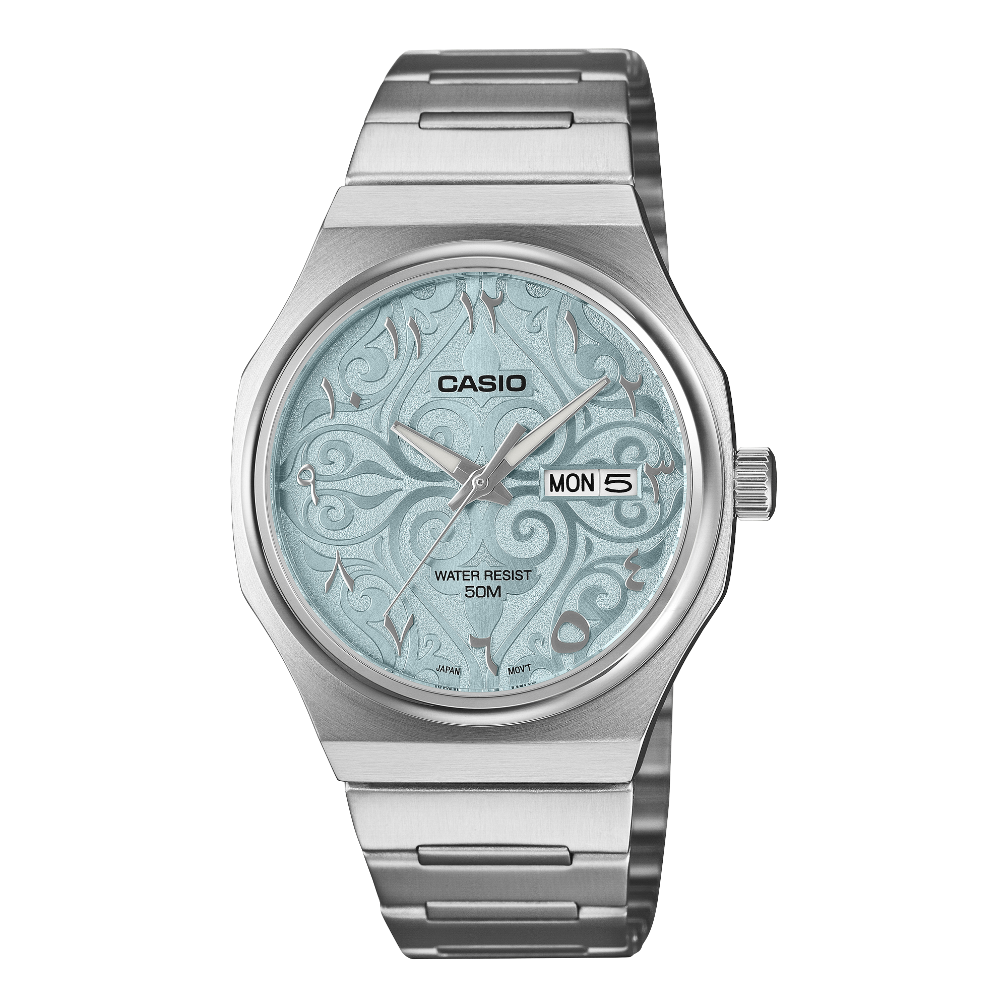 Casio Men's Watch Arabic Dial Collection Analog, Deep Blue Dial with Silver Stainless Steel Strap, MTP-E735AR-2A1VDF