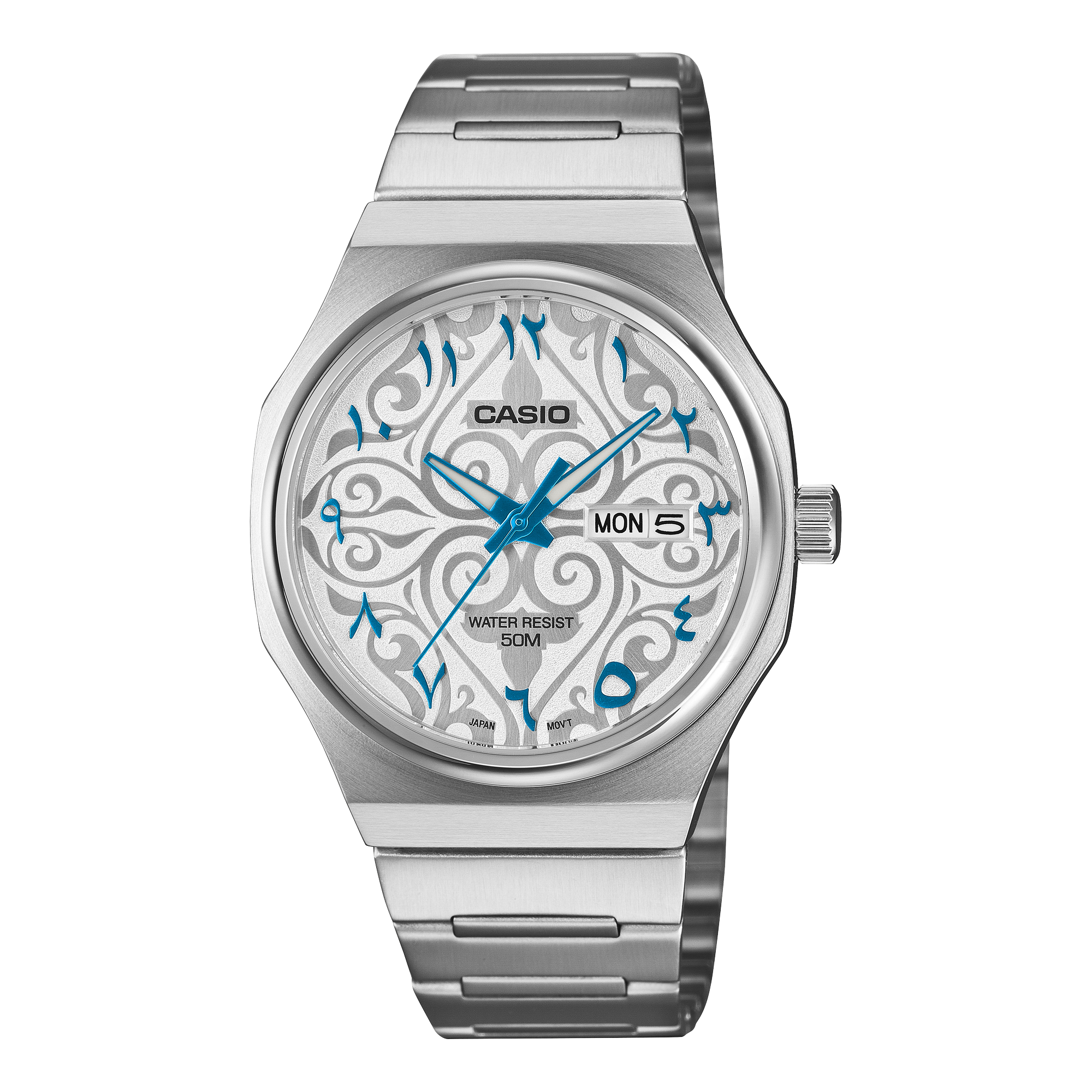 Casio Men's Watch Arabic Dial Collection Analog, White Dial with Silver Stainless Steel Strap, MTP-E735AR-7AVDF