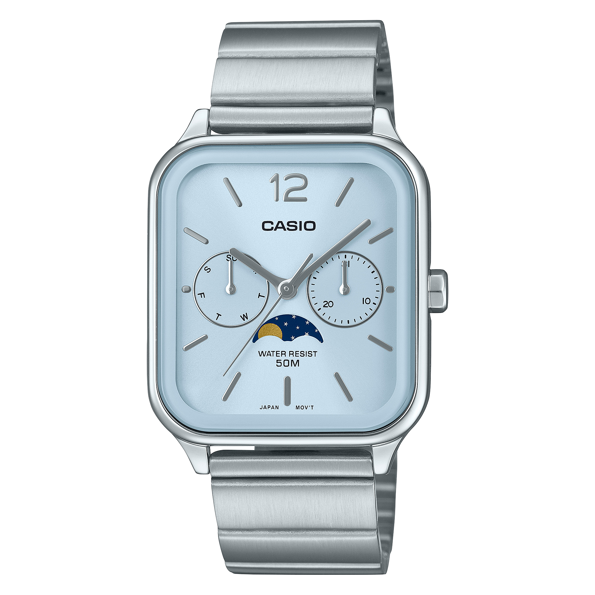 Casio Moon Phase Men's Watch Blue Dial Silver Stainless Steel Band, MTP-M305D-2AVDF