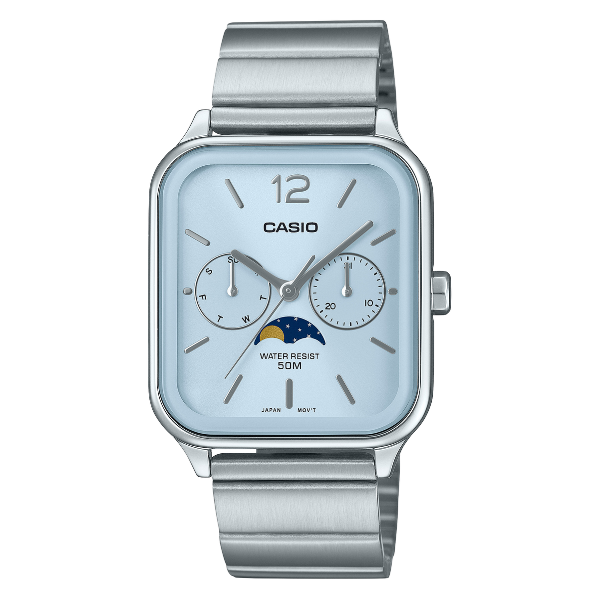 Casio Moon Phase Men's Watch Blue Dial Silver Stainless Steel Band, MTP-M305D-2AVDF