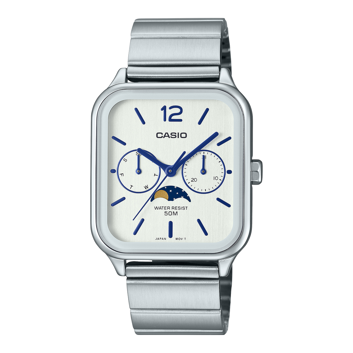 Casio Moon Phase Men's Watch White Dial Silver Stainless Steel Band, MTP-M305D-7AVDF