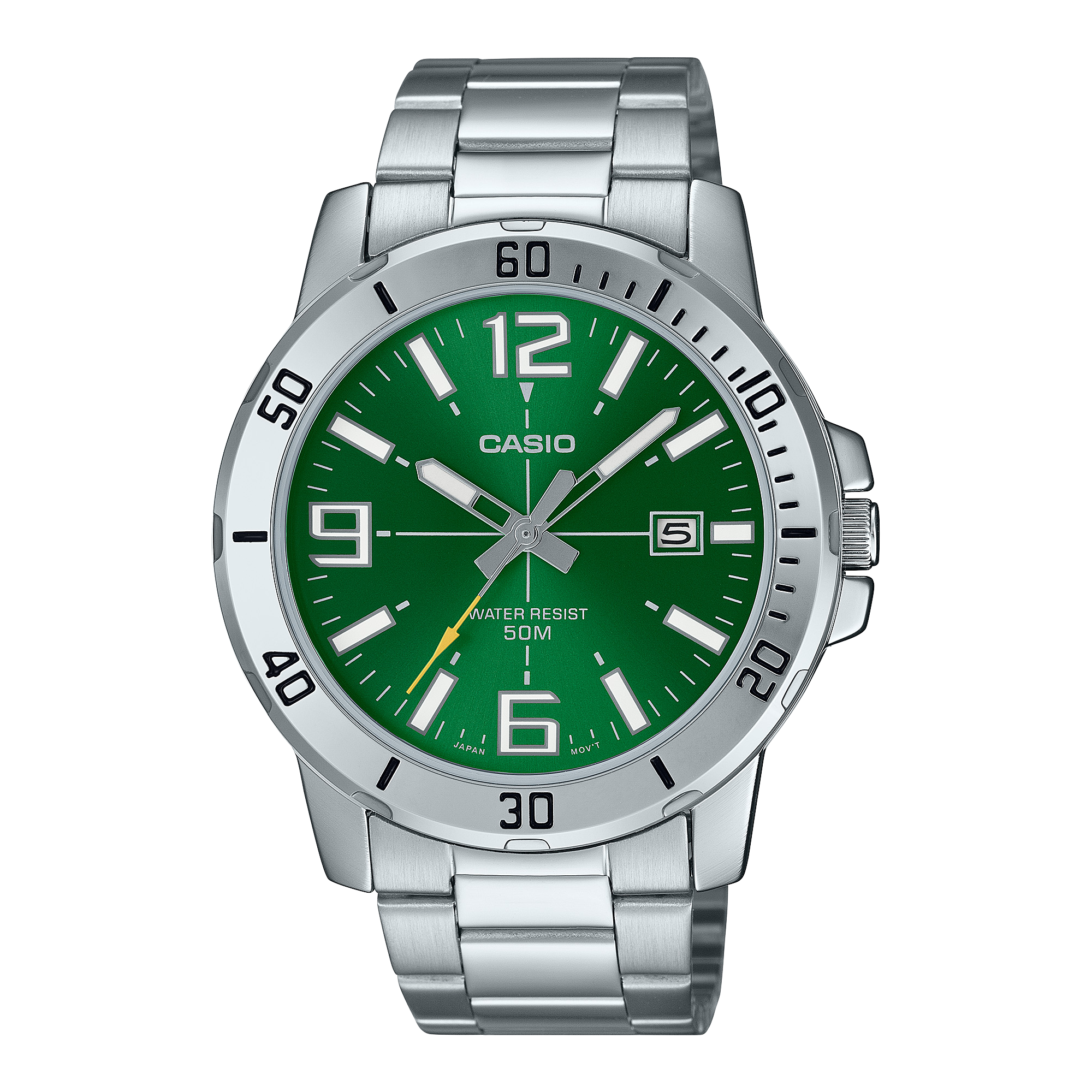 Casio Men's Watch Analog Green Dial with Silver Stainless Steel Band, MTP-VD01D-3BVUDF