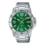 Casio Men's Watch Analog Green Dial with Silver Stainless Steel Band, MTP-VD01D-3BVUDF