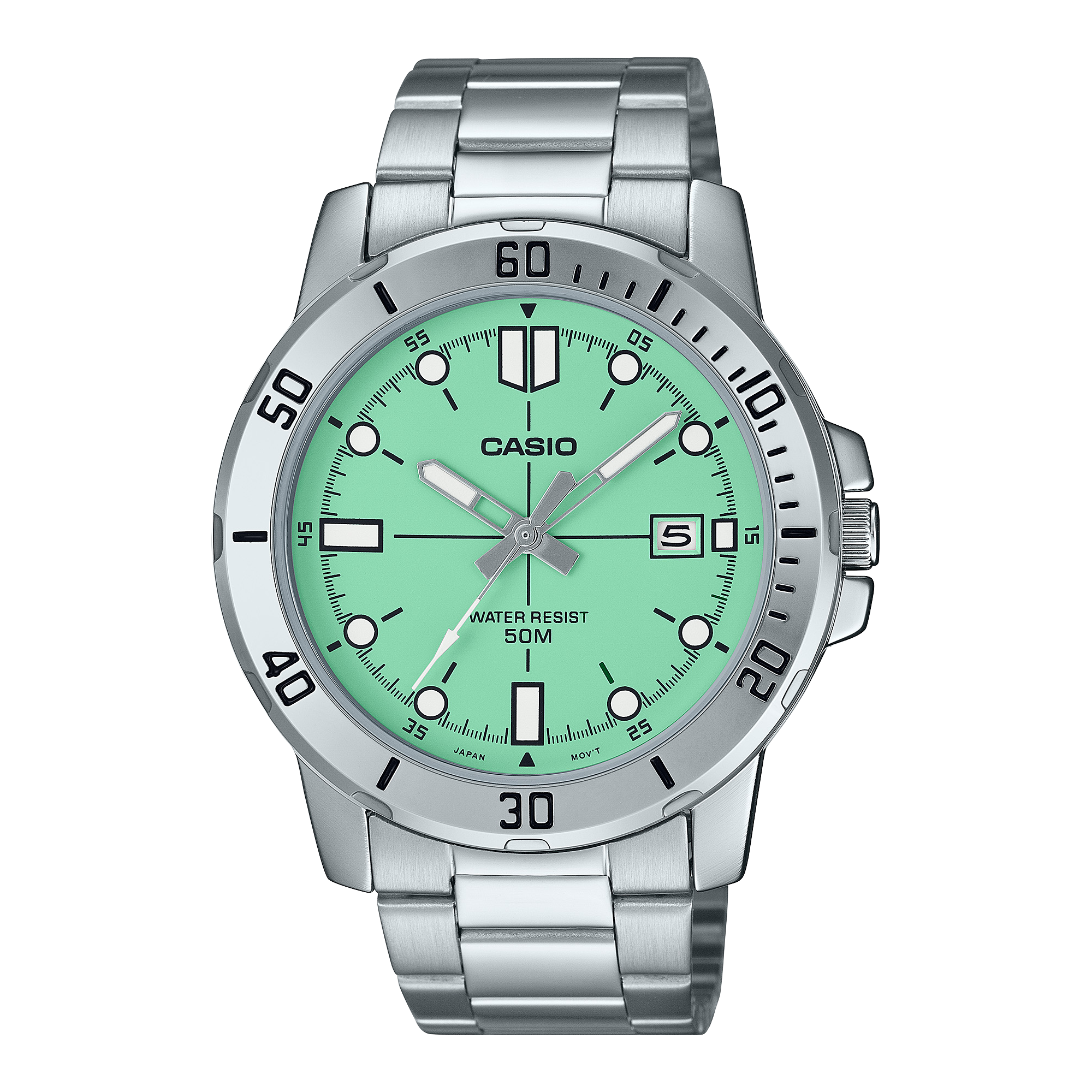 Casio Men's Watch Analog Green Dial with Silver Stainless Steel Band, MTP-VD01D-3E1VUDF