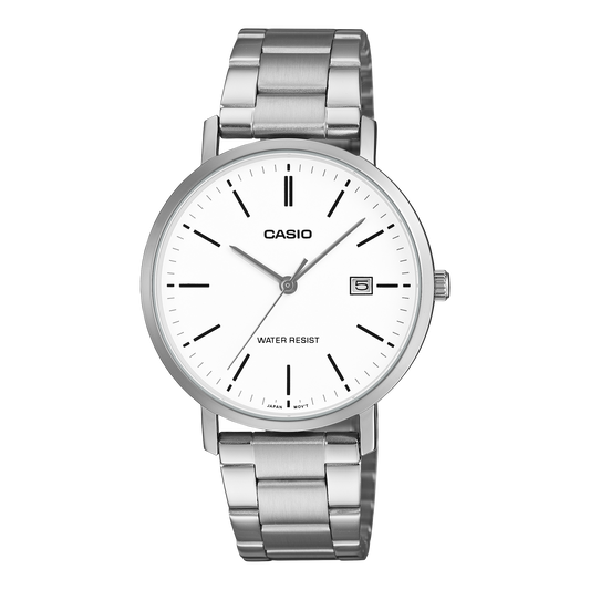 Casio Men's Analog Watch White Dial Steel Band, MTP-VT05D-7EDF