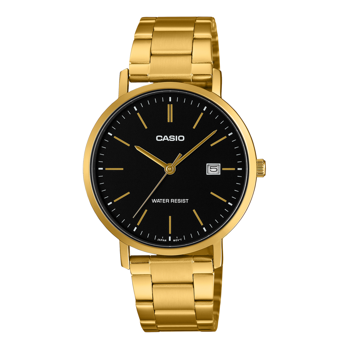 Casio Men's Analog Watch Black Dial Gold Stainless Steel Band, MTP-VT05G-1EDF