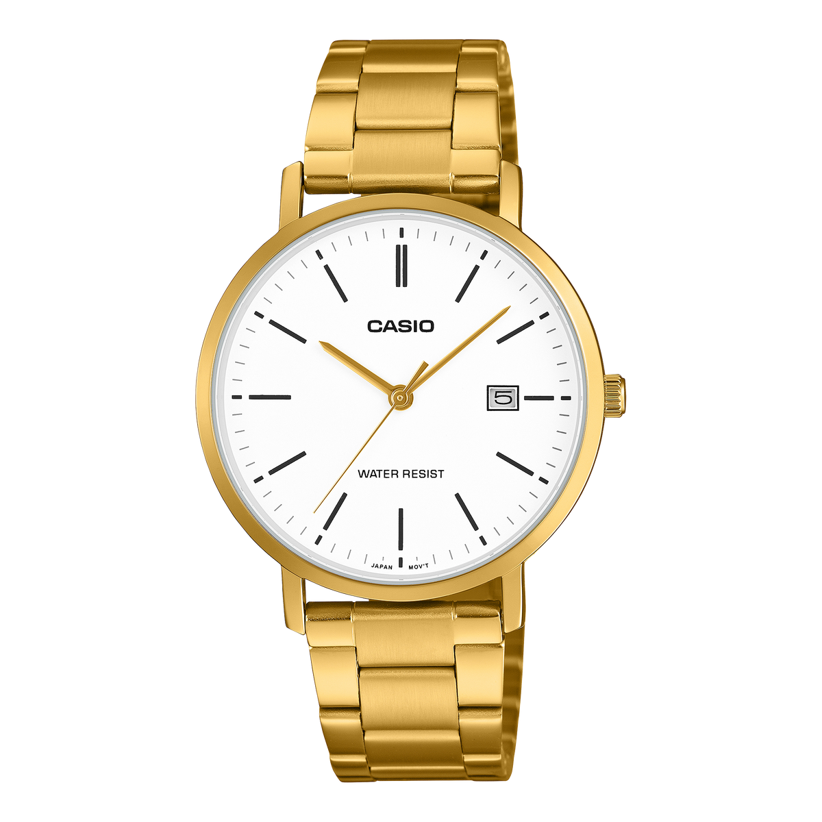 Casio Men's Analog Watch White Dial Gold Stainless Steel Band, MTP-VT05G-7EDF