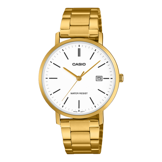 Casio Men's Analog Watch White Dial Gold Stainless Steel Band, MTP-VT05G-7EDF