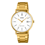 Casio Men's Analog Watch White Dial Gold Stainless Steel Band, MTP-VT05G-7EDF